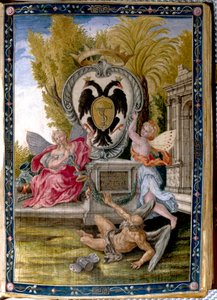 Wapen van een adellijke familie uit Benevento, de Pedicini: verlichte pagina uit het Missaal bekend als de Dragone, gehuisvest in de Biblioteca Capitolare in Benevento door Unknown